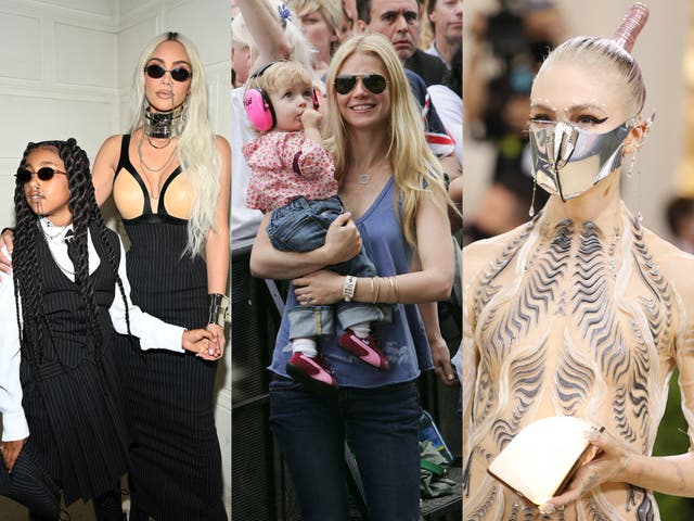 <p>From left to right: Kim Kardashian with daughter North West; Gwyneth Paltrow with daughter Apple; and Grimes</p>