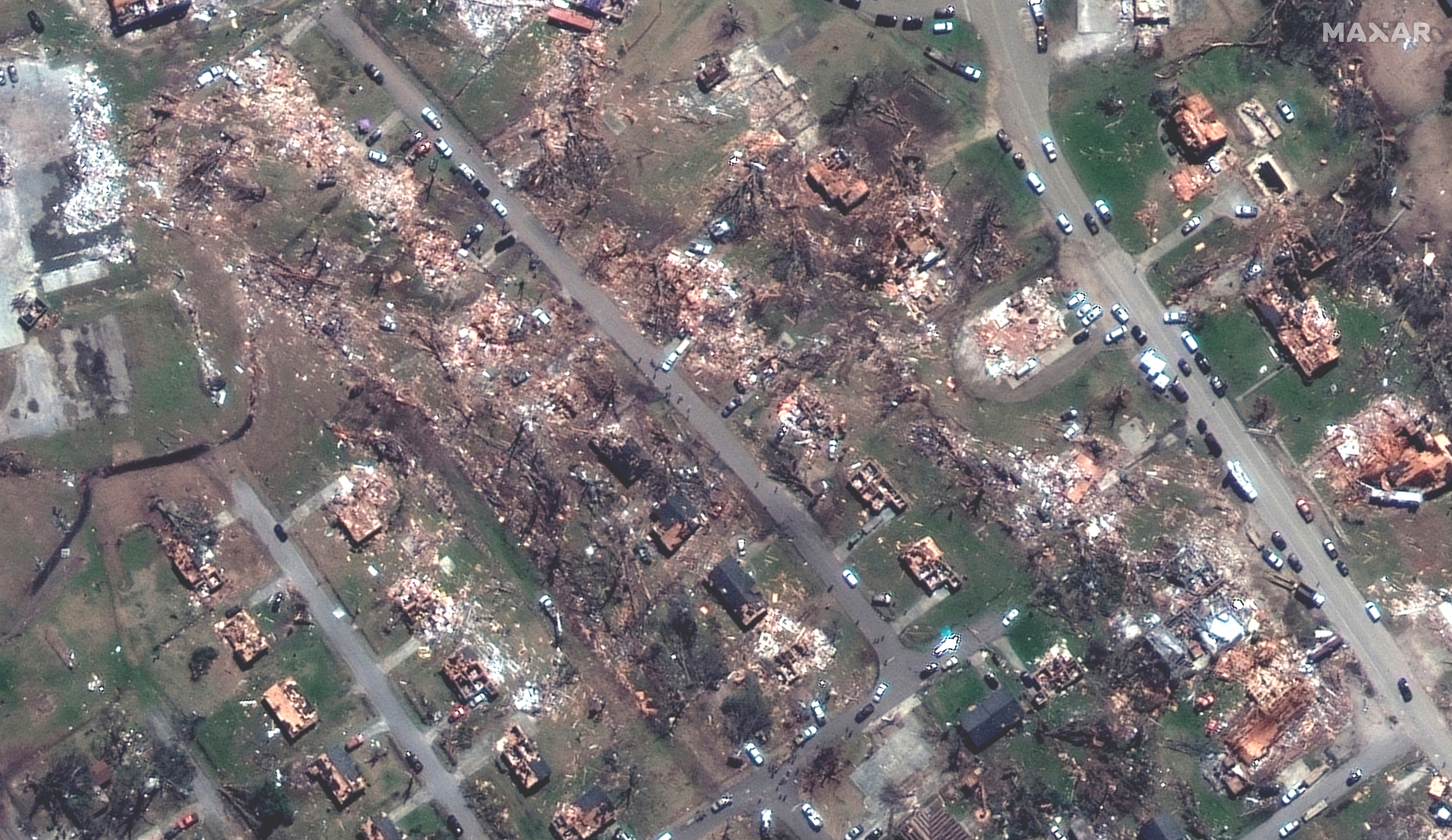 Walnut and Mulberry streets in Rolling Fork, on Sunday, March 26 2023 after a tornado wreaked havoc in the area