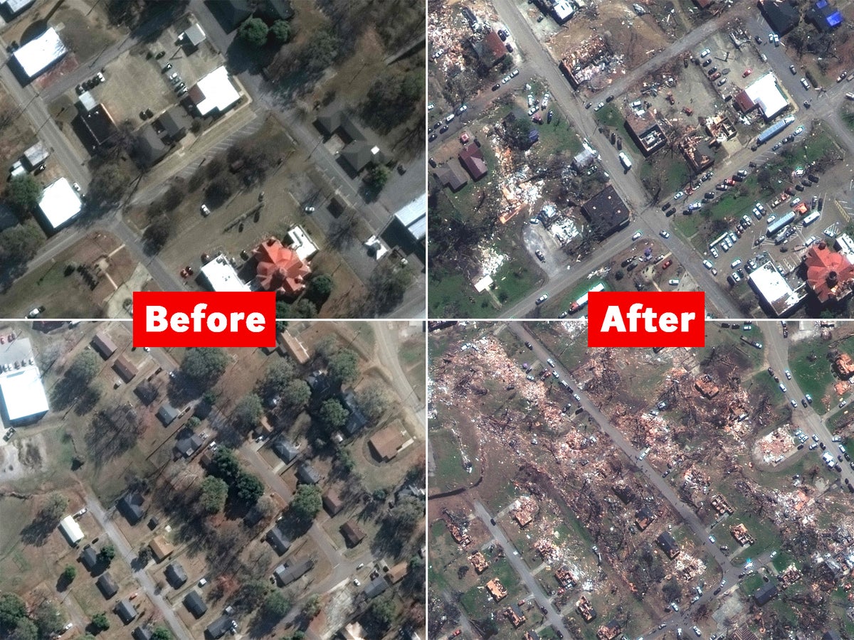 Before-and-after images show tornado devastation ripped across South as new twister threat issued