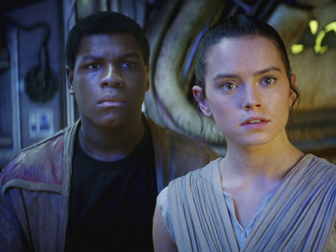 John Boyega and Daisy Ridley in The Force Awakens