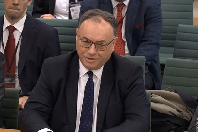 Governor of the Bank of England Andrew Bailey giving evidence to the Treasury Select Committee at the House of Commons, London on the collapse and subsequent purchase of Silicon Valley Bank UK (House of Commons/PA)