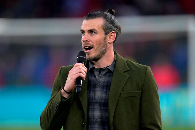 Gareth Bale addresses the crowd in Cardiff (Nick Potts/PA).