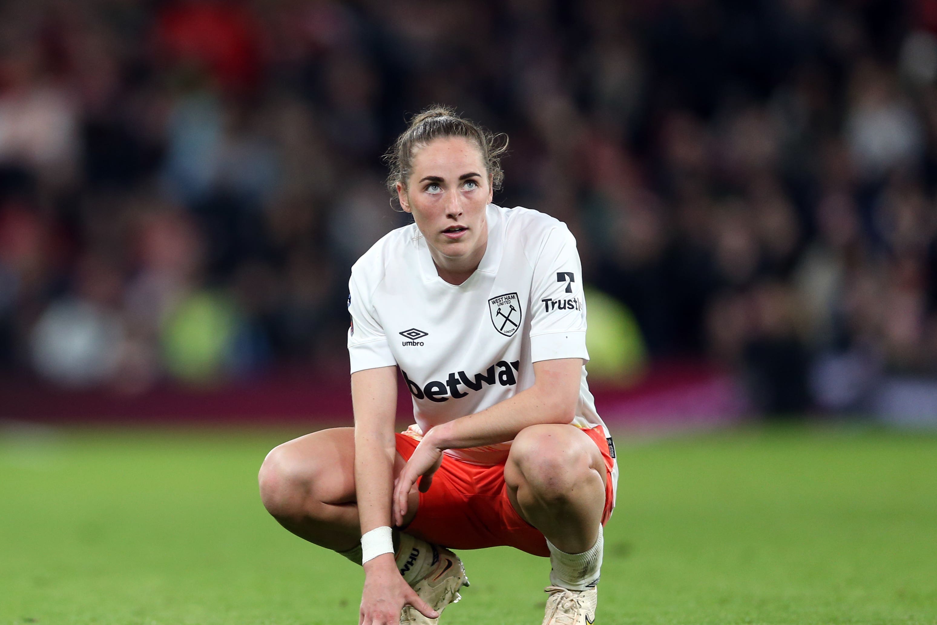 West Ham’s Lucy Parker has questioned when her side will play at the London Stadium (Barrington Coombs/PA)