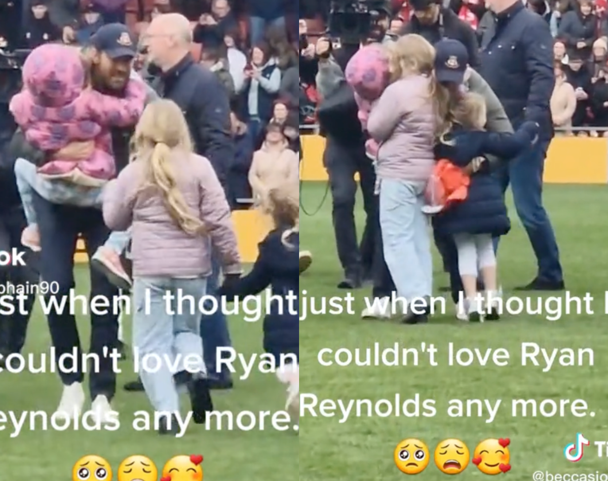 Fans praise sweet moment Ryan Reynolds’ daughters run up to him at Wrexham game: ‘Best girl dad’