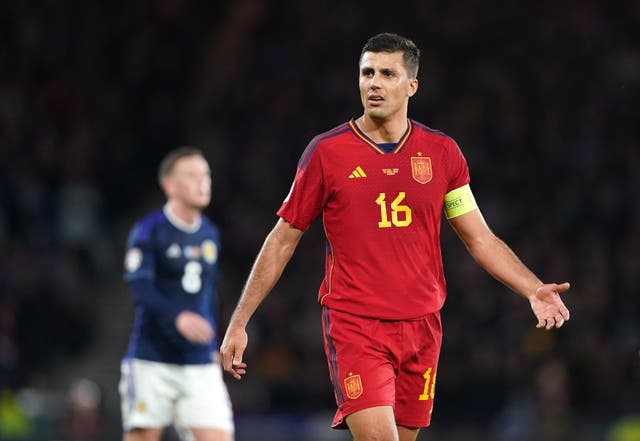 <p>Rodri was left frustrated by Scotland’s style as Spain slipped to a shock loss in Glasgow </p>