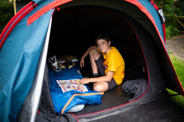 Max Woosey, 11, at ZSL London Zoo for his charity sleepover to raise money for the charity Action For Children. Picture date: Monday July 5, 2021.