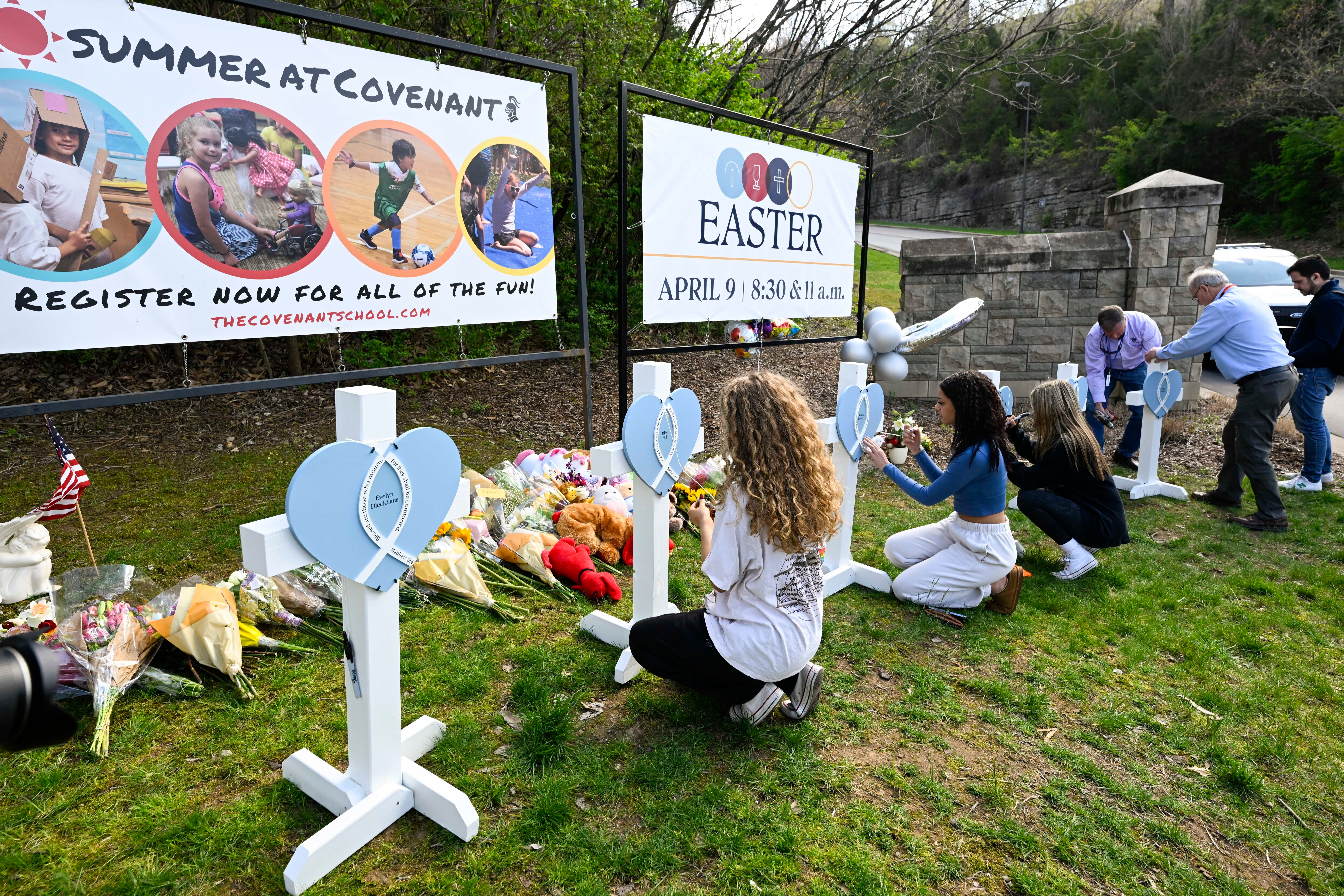Memorial set up for victims of the school shooting