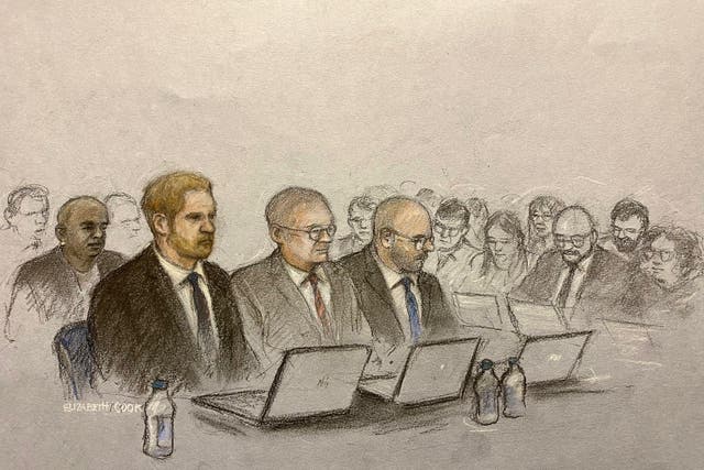 Baroness Doreen Lawrence, left, and the Duke of Sussex, second left, in court on Tuesday (Elizabeth Cook/PA)