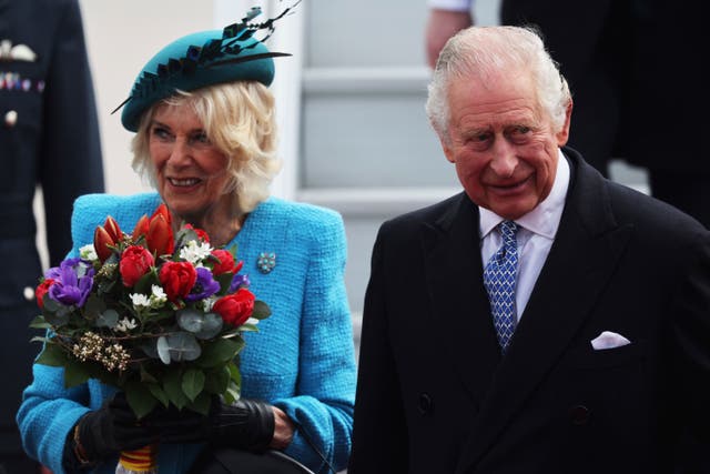 The King and Camilla arrive at the airport in Berlin (Jens Buettner/dpa via AP/PA)
