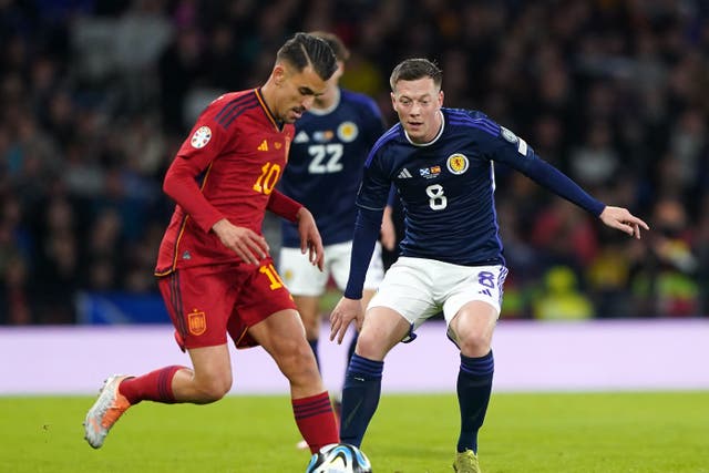 Scotland’s Callum McGregor in action against Spain (Andrew Milligan/PA)