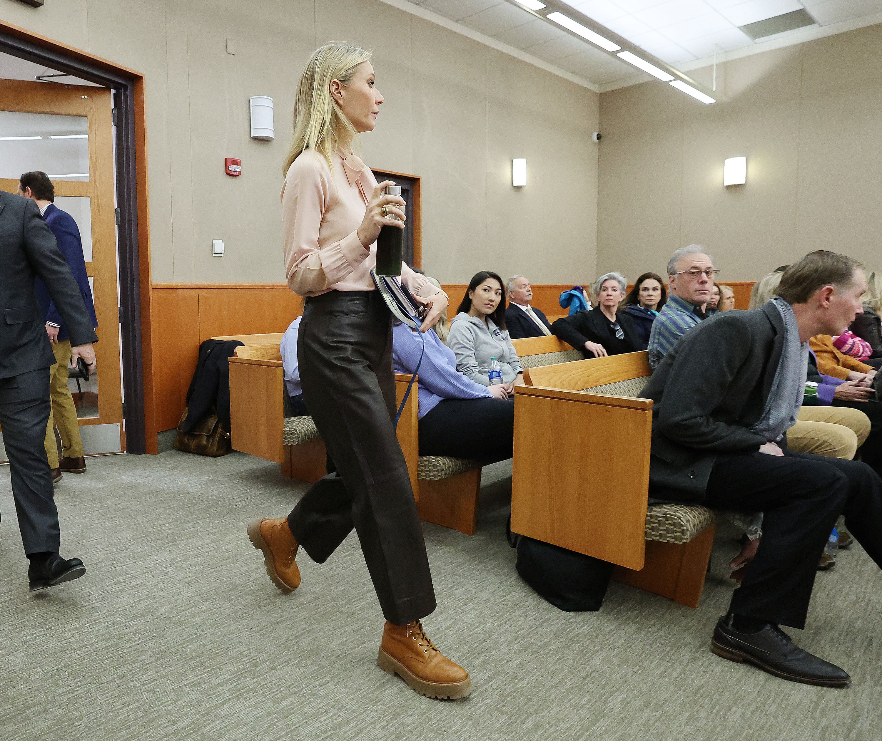 Gwyneth Paltrow enters the court during her civil trial over a collision with another skier