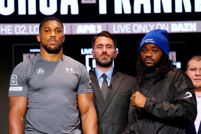 <p>Anthony Joshua and Jermaine Franklin spoke at a press conference on Wednesday (Zac Goodwin/PA)</p>