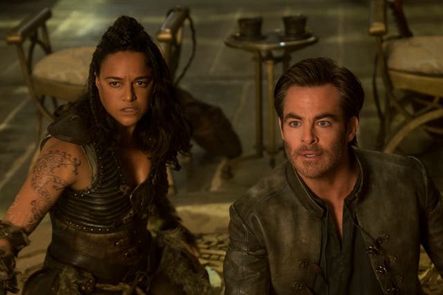 <p>Michelle Rodriguez and Chris Pine in ‘Dungeons & Dragons: Honour Among Thieves’ </p>