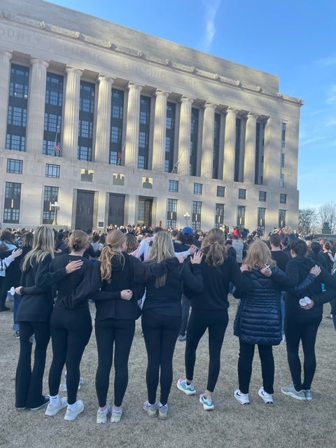 Students, families and Nashville residents gathered to mourn and pray on Wednesday at Nashville’s Public Square Park following the Monday shooting at The Covenant School which left three children and three adults dead