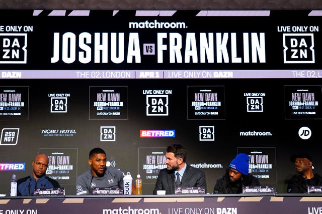 Derrick James and Anthony Joshua at Wednesday’s press conference (Zac Goodwin/PA)