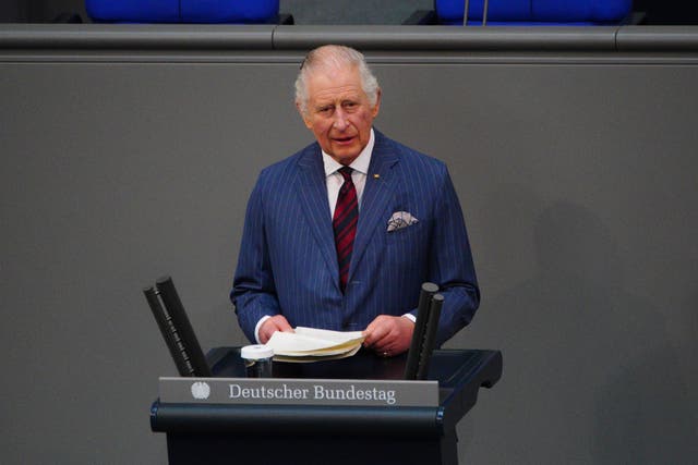 The King addresses the Bundestag, the German federal parliament, in Berlin (Ben Birchall/PA)