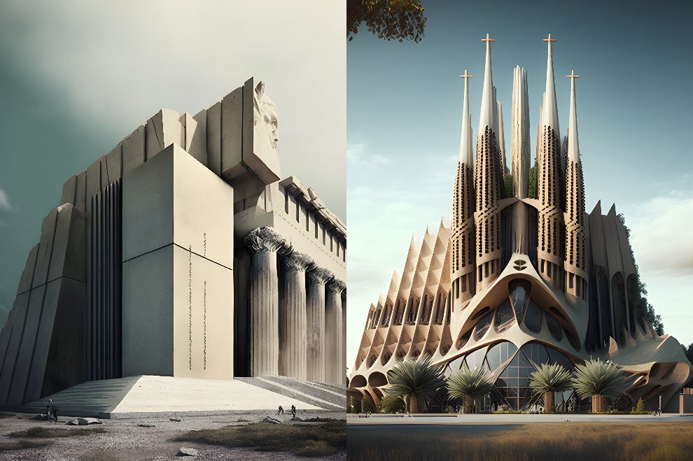 The Parthenon turned Bauhaus and a Contemporary take on La Sagrada Familia