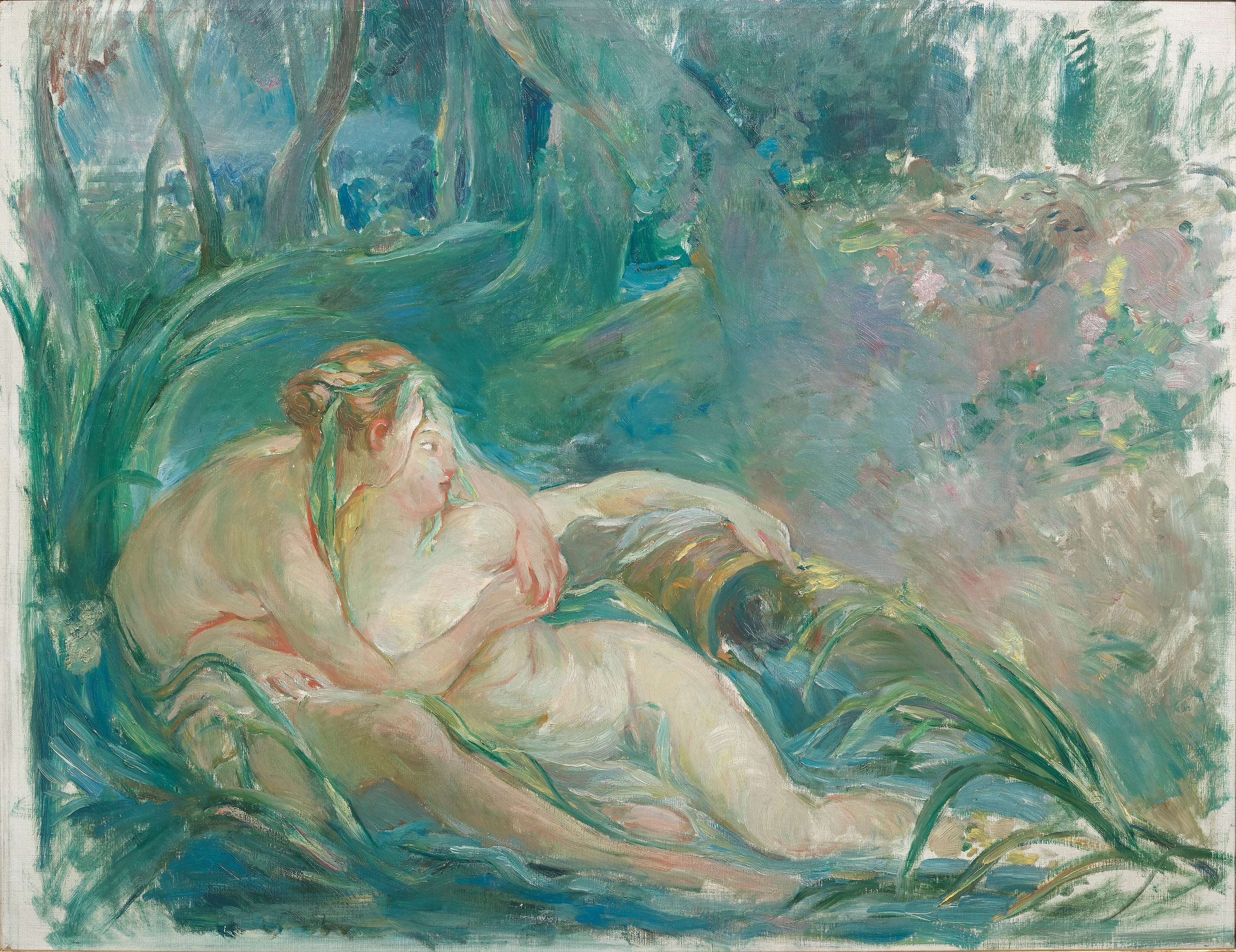 Two nymphs from ‘Apollo Revealing His Divinity to the Sheperdess Issé, after François Boucher’ by Morisot, 1892