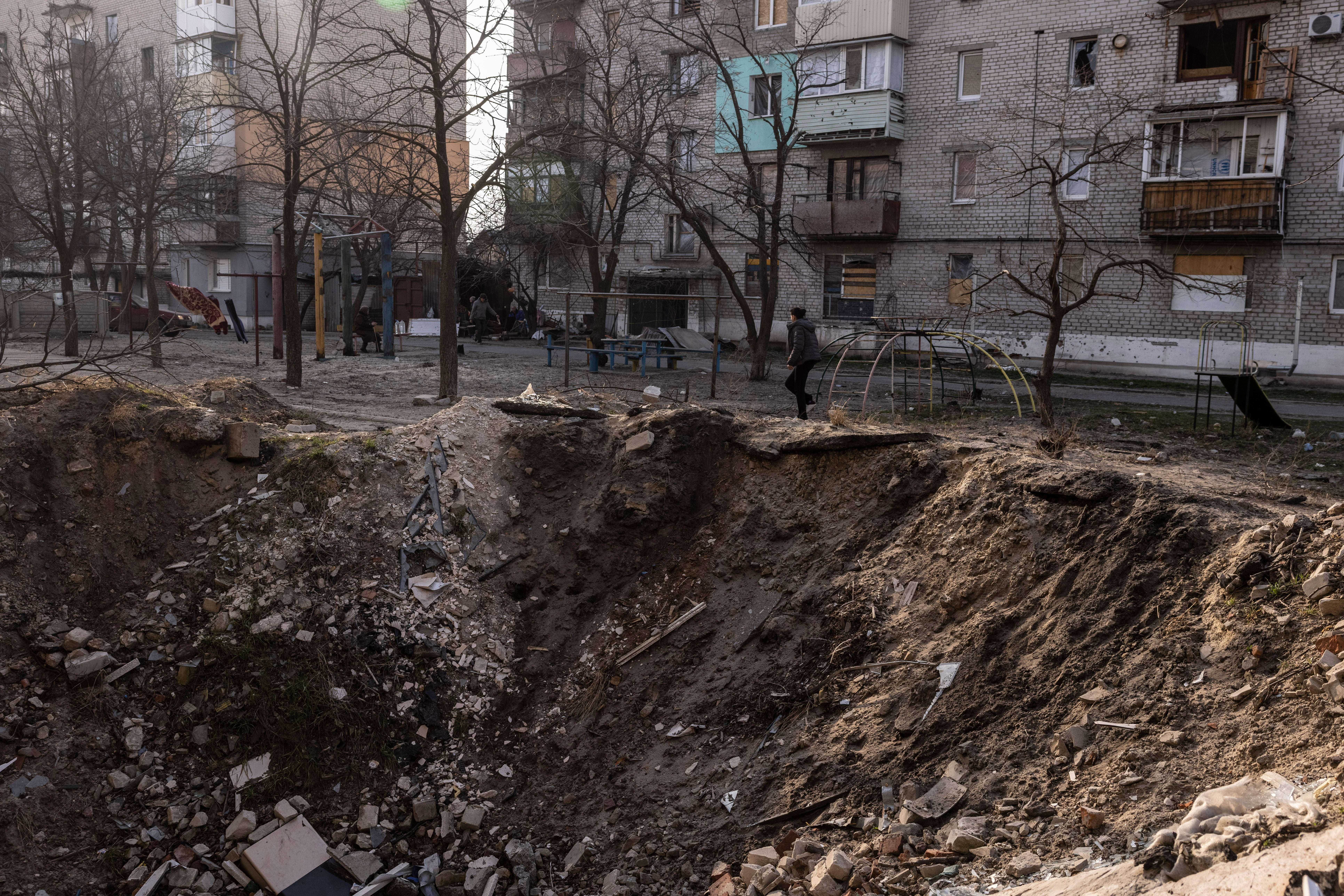 A crater left by a Russian attack that hit the Triangle last April