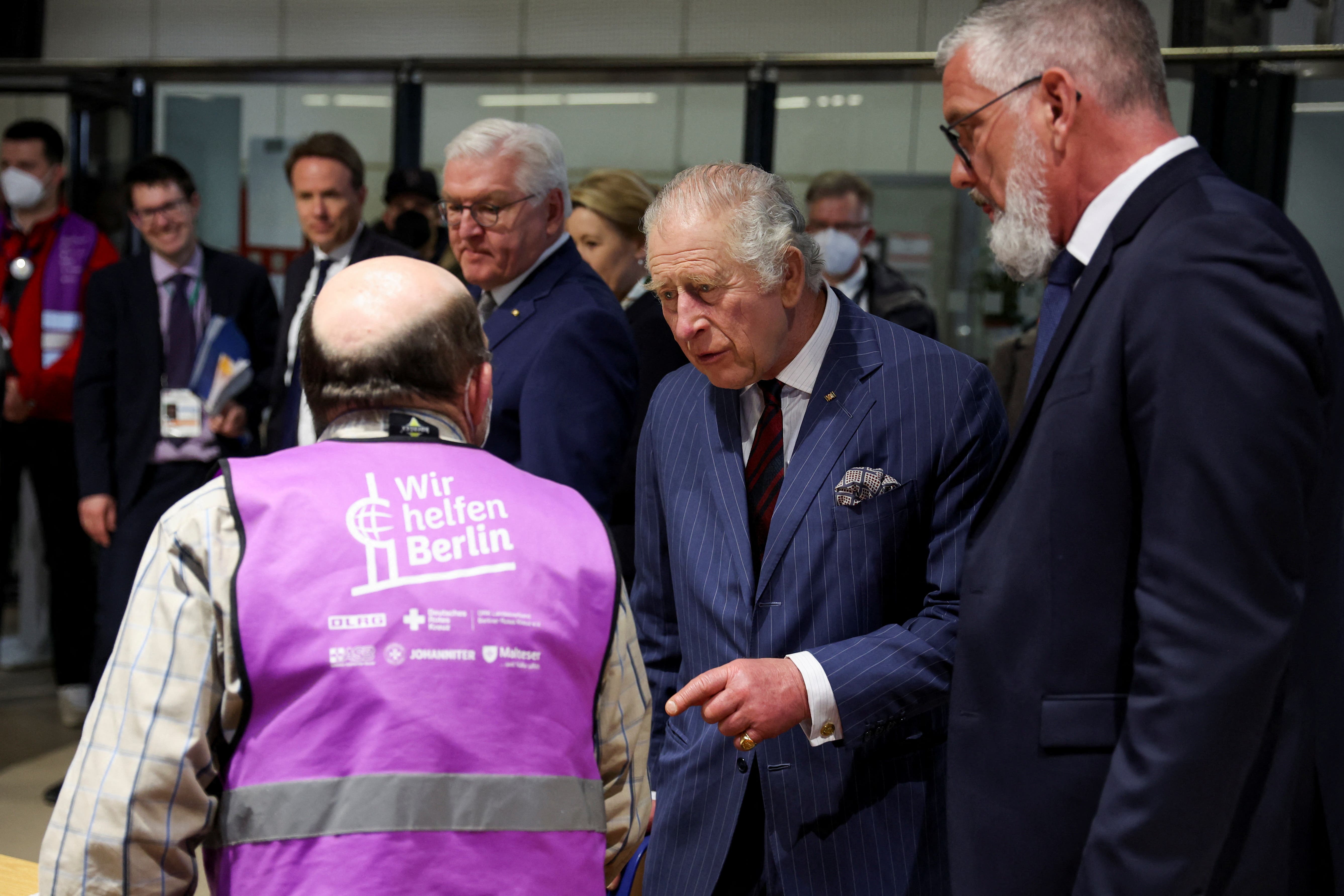 Charles during a visit to a refugee arrival centre in Berlin (Phil Noble/PA)
