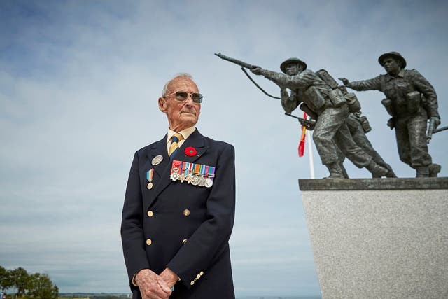 <p>David Mylchreest at the site of the British Normandy Memorial at Gold Beach in 2021 </p>