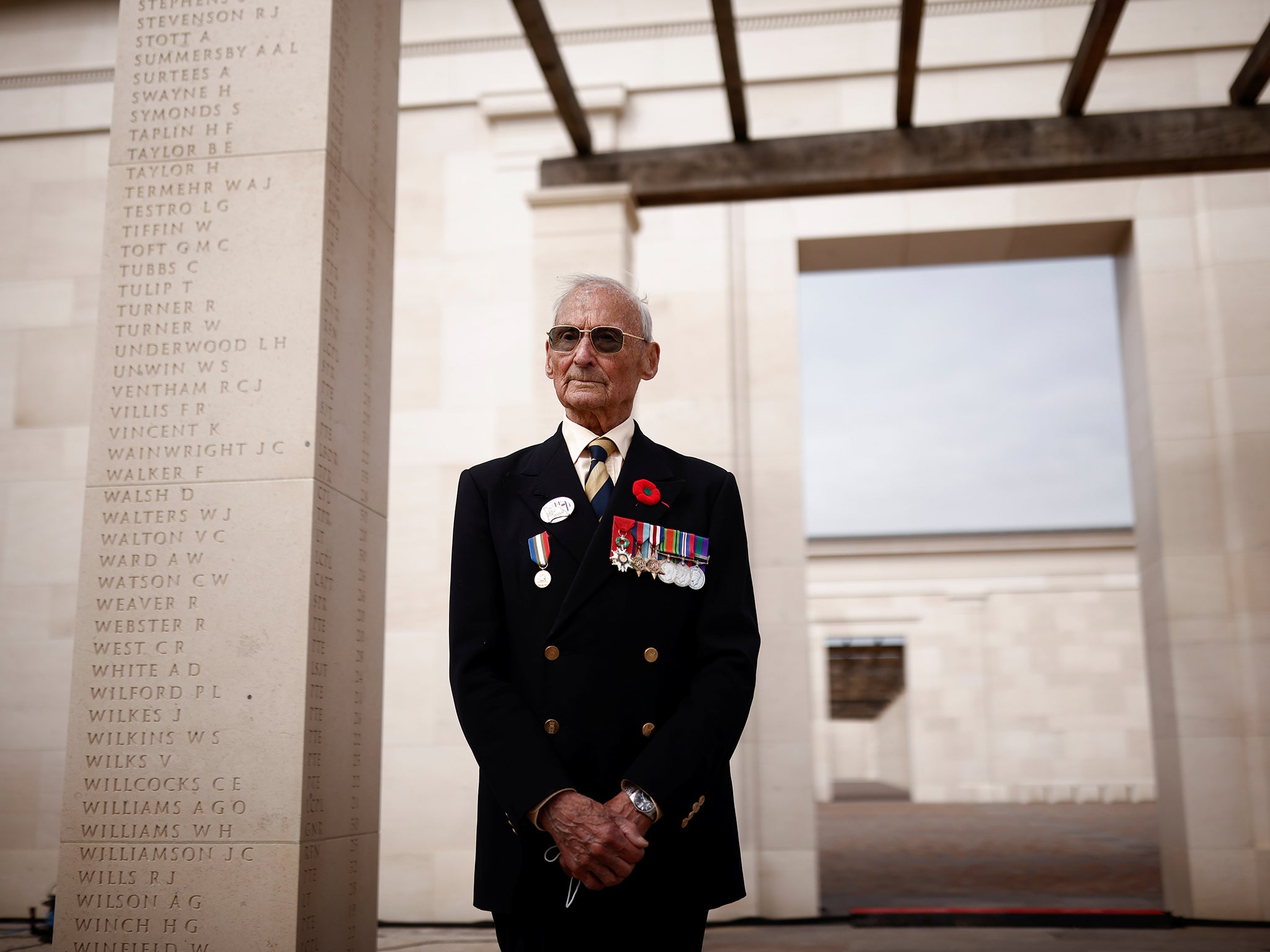 The veteran in Normandy at the site of the memorial