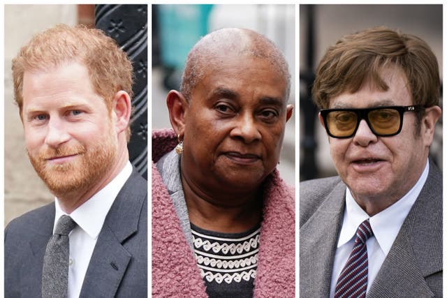 Duke of Sussex, Baroness Lawrence and Sir Elton John all attended the Royal Courts of Justice (PA)
