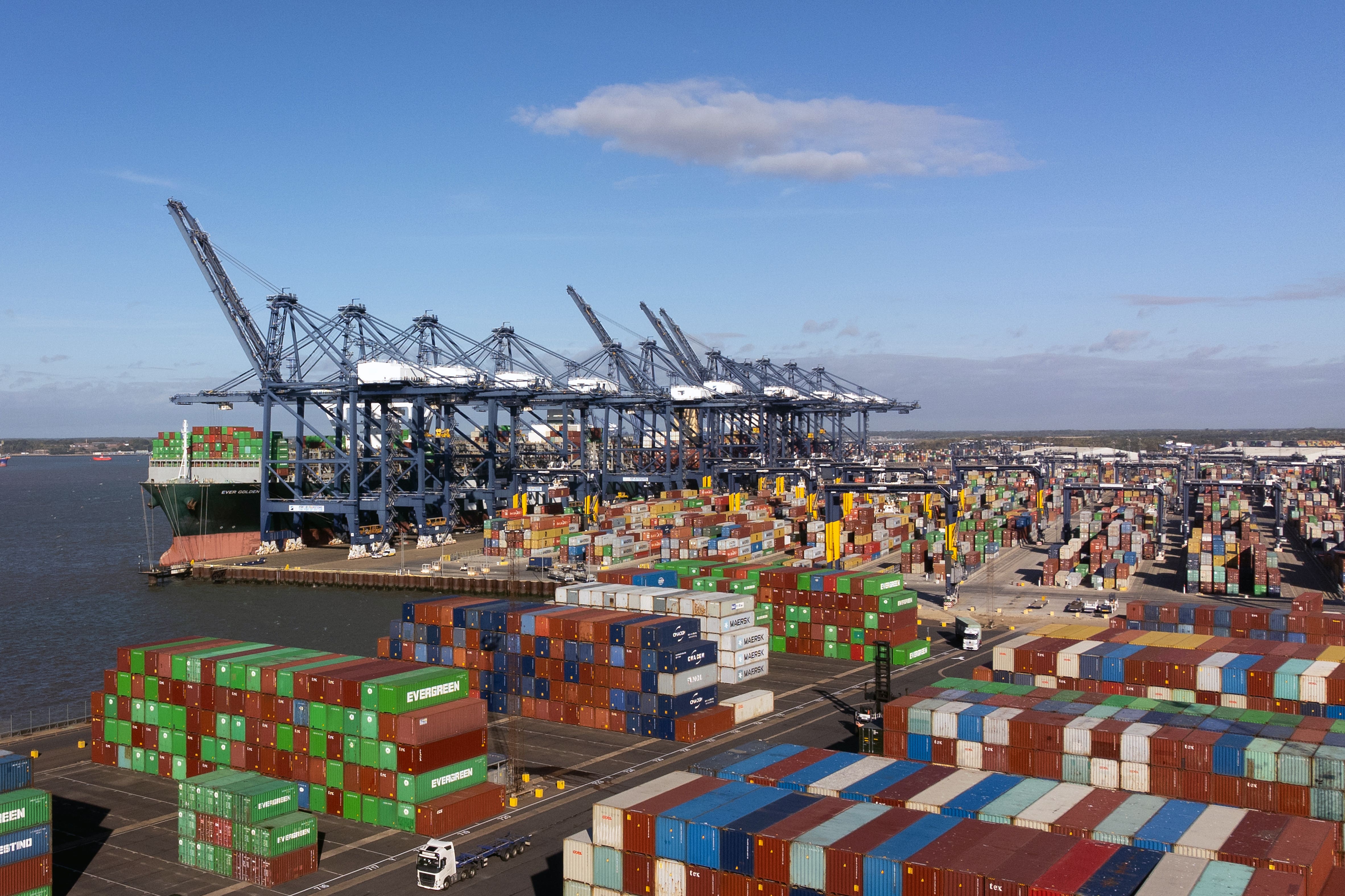 Containers are unloaded from cargo ships at the Port of Felixstowe (Joe Giddens/PA)