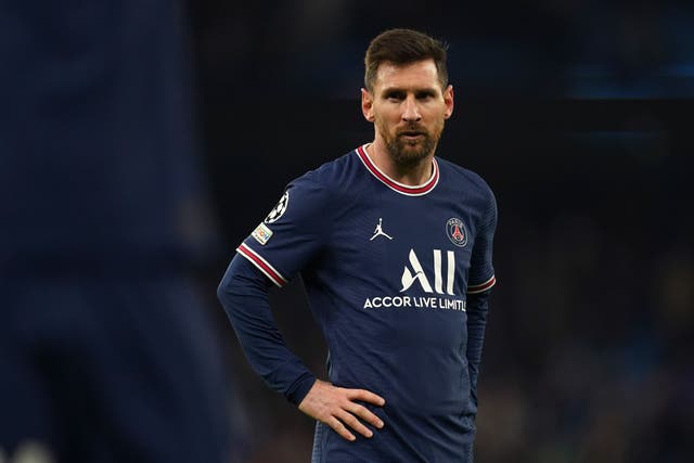 Paris Saint-Germain’s Lionel Messi after the final whistle following the UEFA Champions League, Group A match at the Etihad Stadium, Manchester. Picture date: Wednesday November 24, 2021.