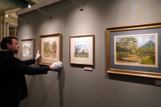 Watercolours of Highgrove painted by the King which form part of a new exhibition ‘His Majesty The King’s Watercolours’, a collection of over 40 watercolours, opens to the public on Saturday at Sandringham House in Norfolk (Joe Giddens/PA)