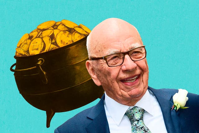 <p>‘You spend a lot less on lawyers if you’ve thrashed it all out before you even get going’: Rupert Murdoch and his (illustrative) pot of gold</p>