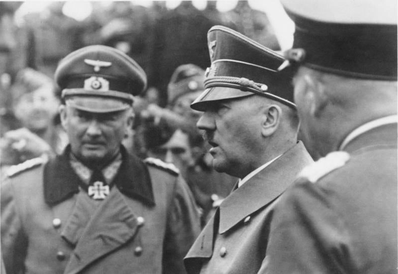 German Field Marshal Von Kluge (pictured, left, with Hitler earlier in the war) knew about the plan to kill the Nazi leader