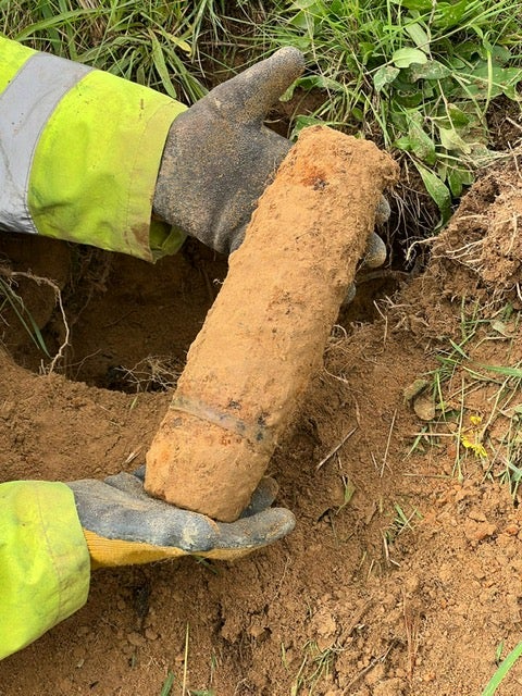 <p>An American 75 millimetre tank shell, found by the archaeologists during their excavations of Operation Cobra </p>