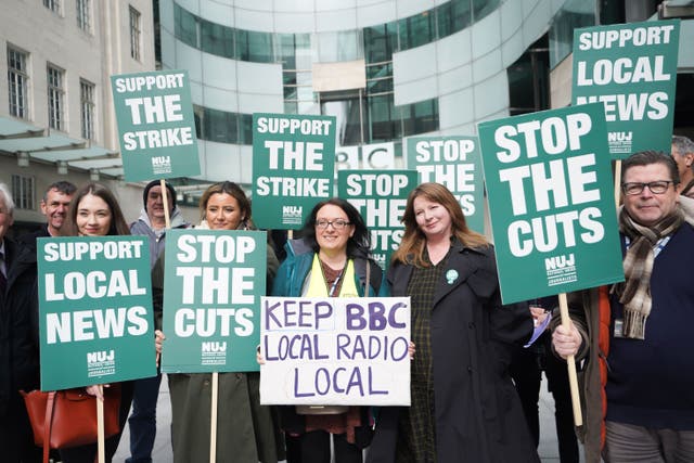 NUJ members at the BBC on the picket line (James Manning/PA)