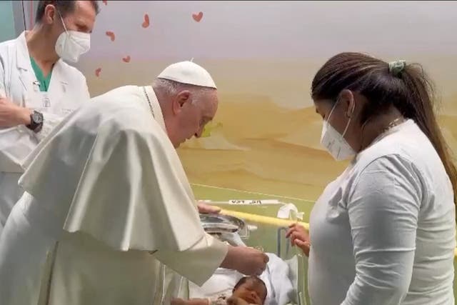 <p>Pope Francis baptises a baby boy called Miguel Angel</p>