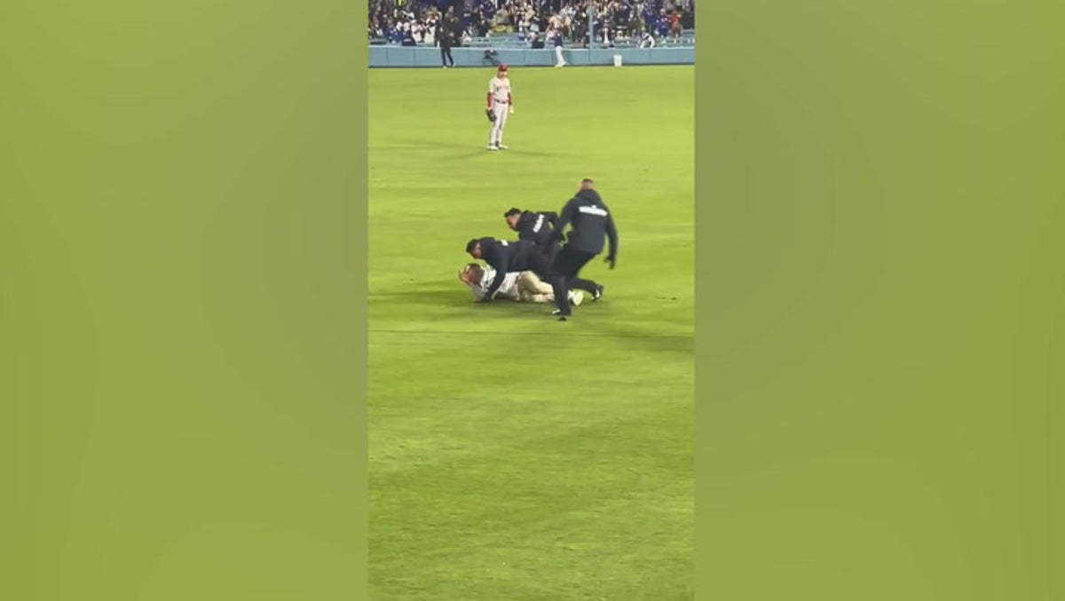 Dodgers fan tackled by security while attempting to propose on pitch