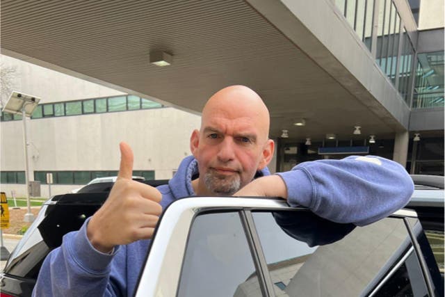 <p>An image of senator John Fetterman after his release from Walter Reed Military Medical Center</p>