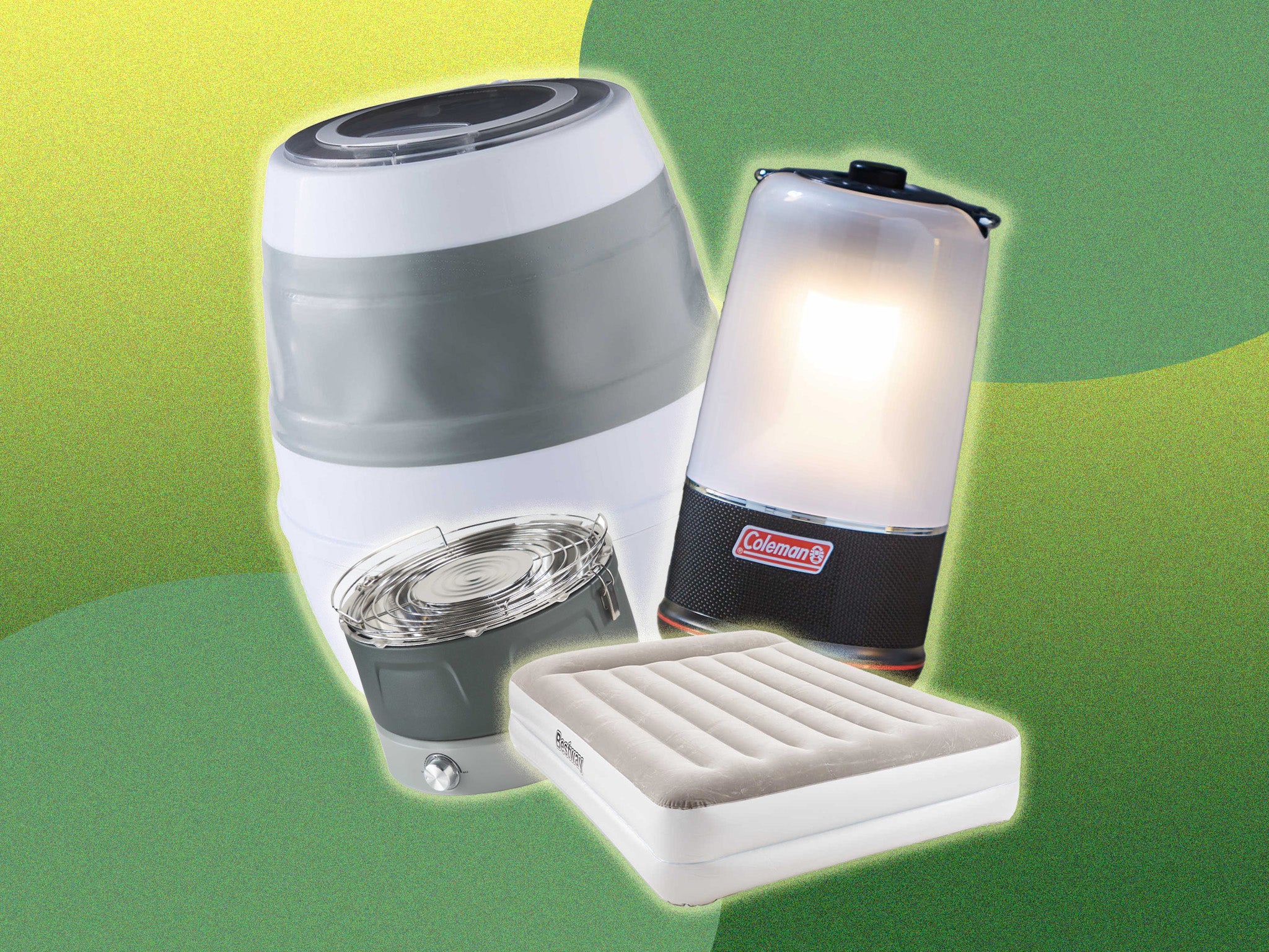 Other outdoor essentials include air beds and a lamp-speaker hybrid