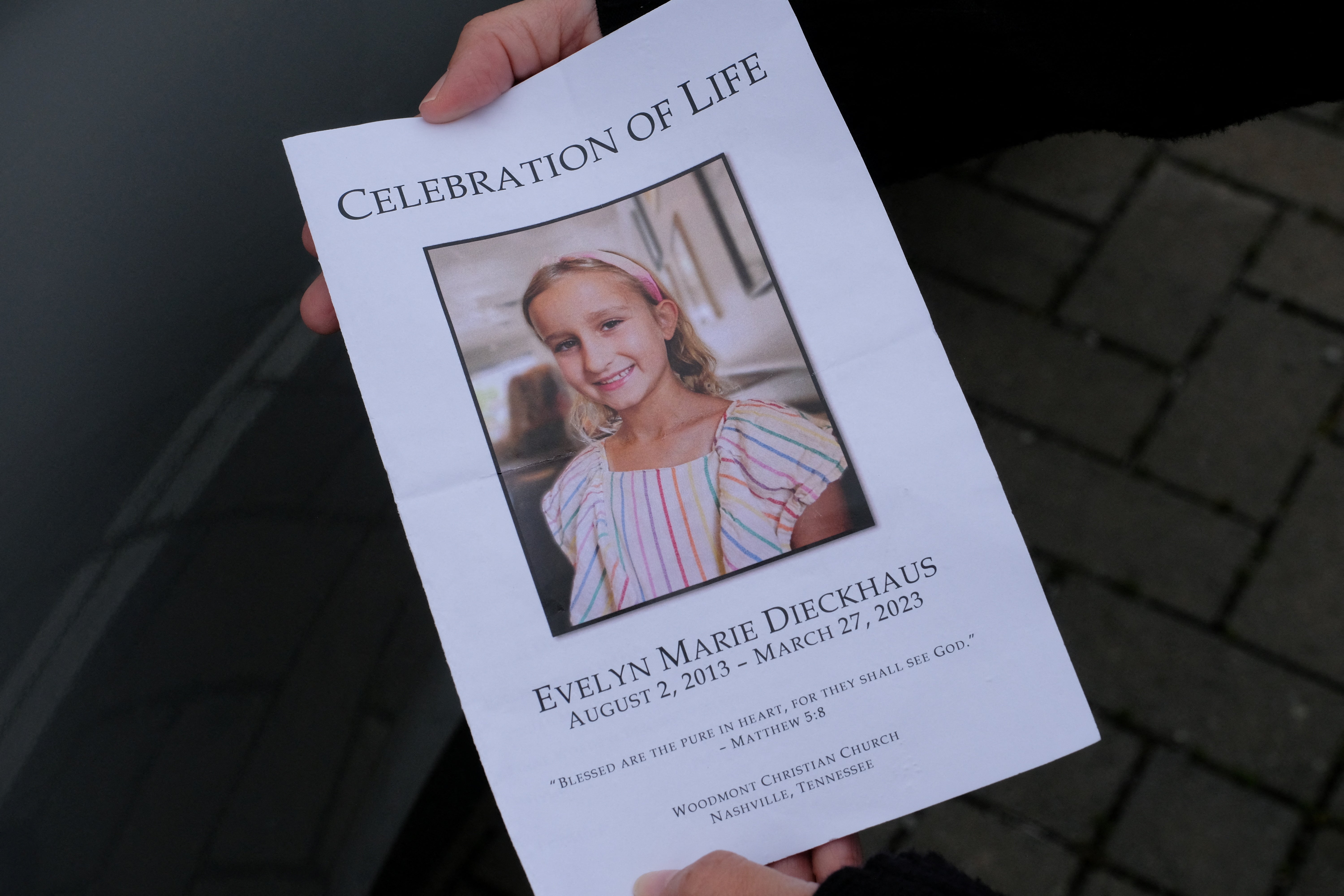 A program of the Celebration of Life for student Evelyn Dieckhaus, nine-year-old, who was killed in a deadly mass shooting at the Covenant School in Nashville, Tennessee
