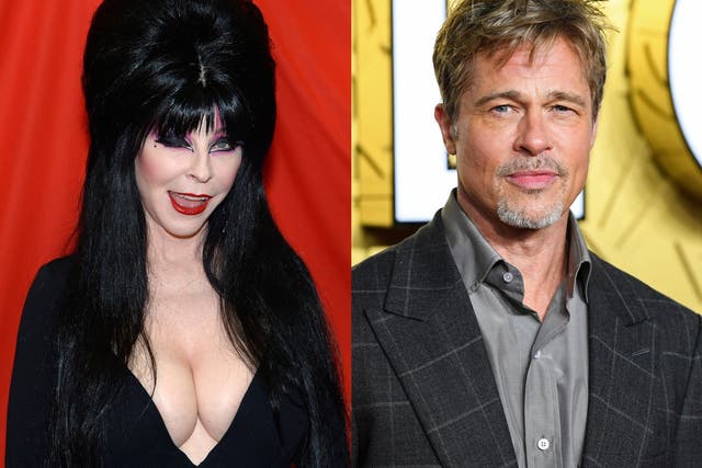 <p>Cassandra Peterson as Elvira and Brad Pitt</p>