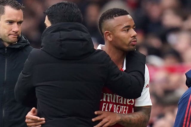 Mikel Arteta (centre) was full of praise for two-goal hero Gabriel Jesus (Adam Davy/PA)