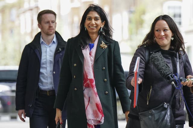 Home Secretary Suella Braverman arriving at BBC Broadcasting House in London on Sunday (Aaron Chown/PA)