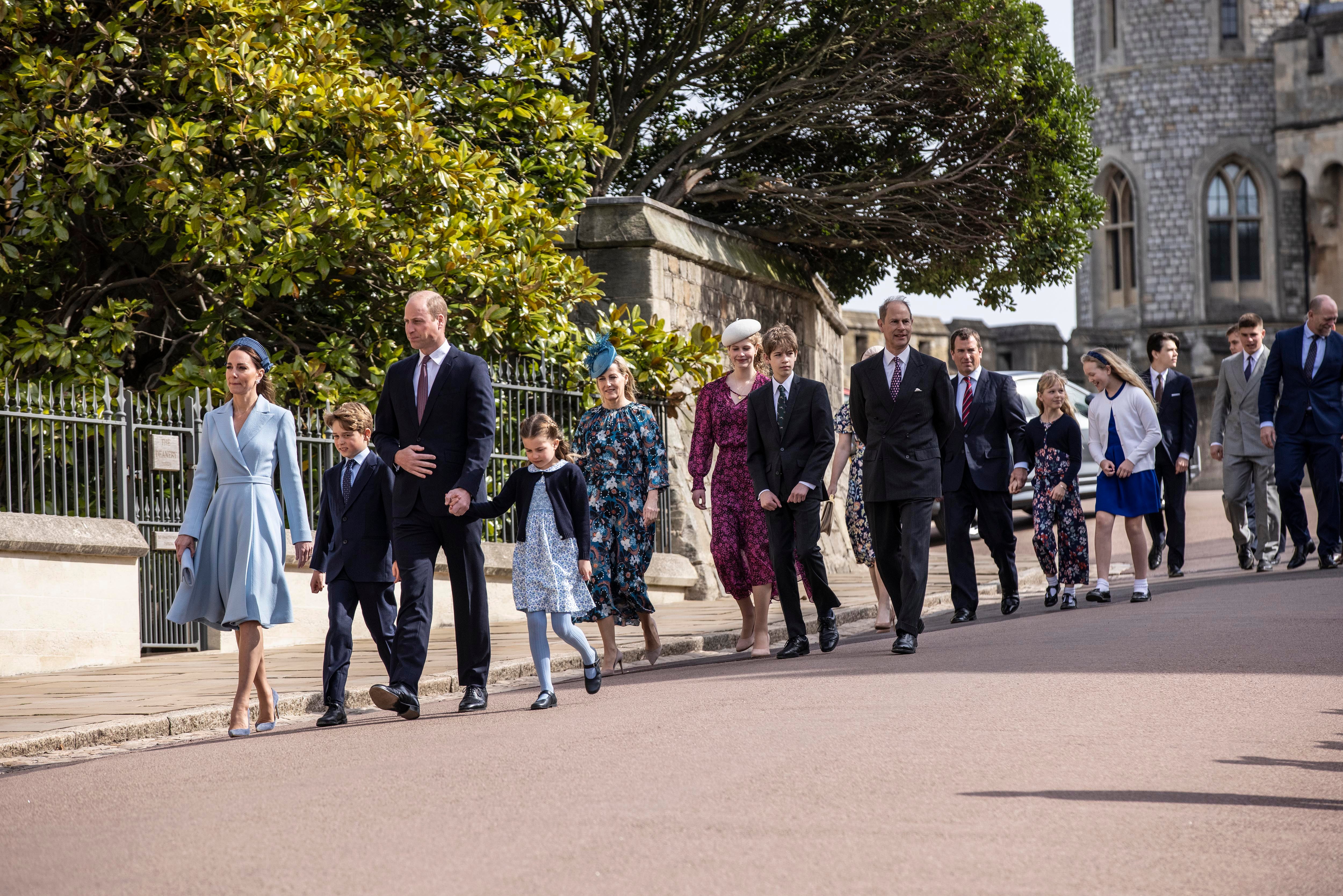 Prince William, Duke of Cambridge, Catherine, Duchess of Cambridge attend the Easter Matins Service at St George's Chapel at Windsor Castle on April 17, 2022