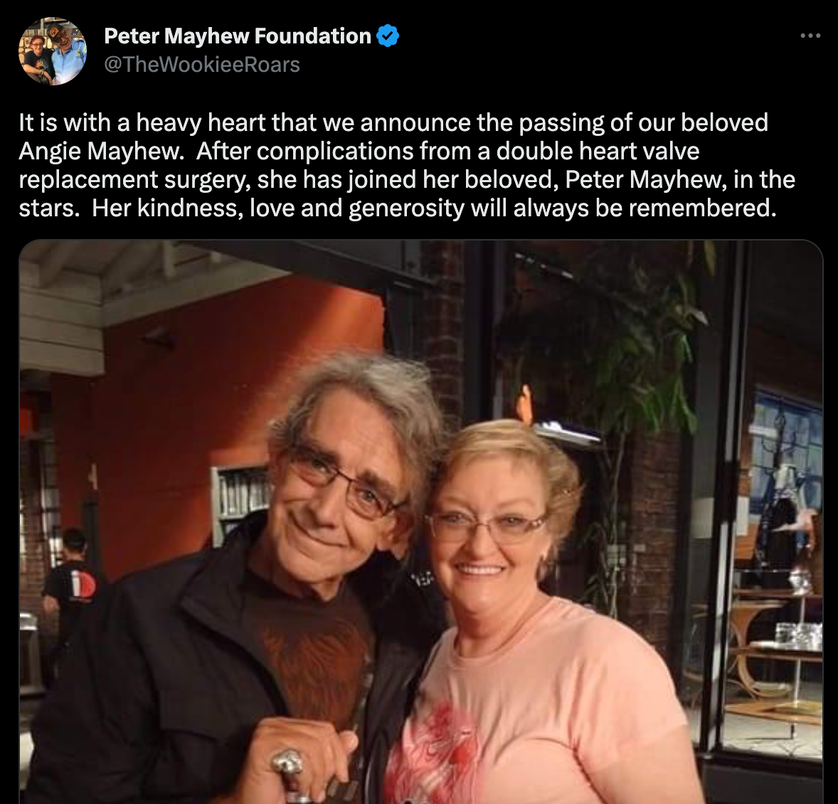 ‘Peter Mayhew Foundation’ announces Angie Mayhew’s death