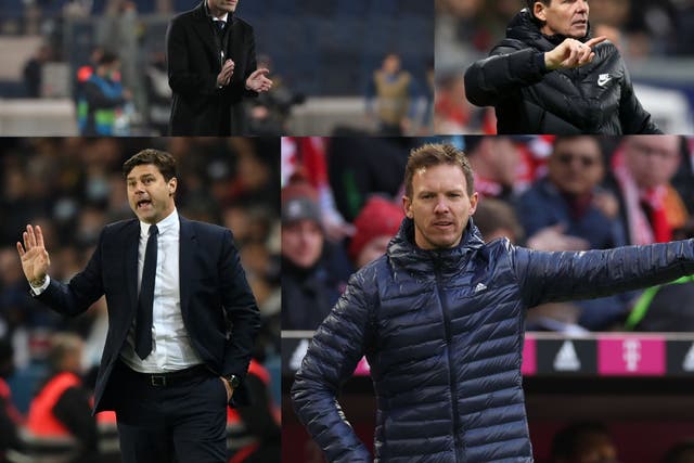 <p>Julian Nagelsmann, Mauricio Pochettino, Zinedine Zidane and Oliver Glasner are among the front-runners to take over at Stamford Bridge</p>