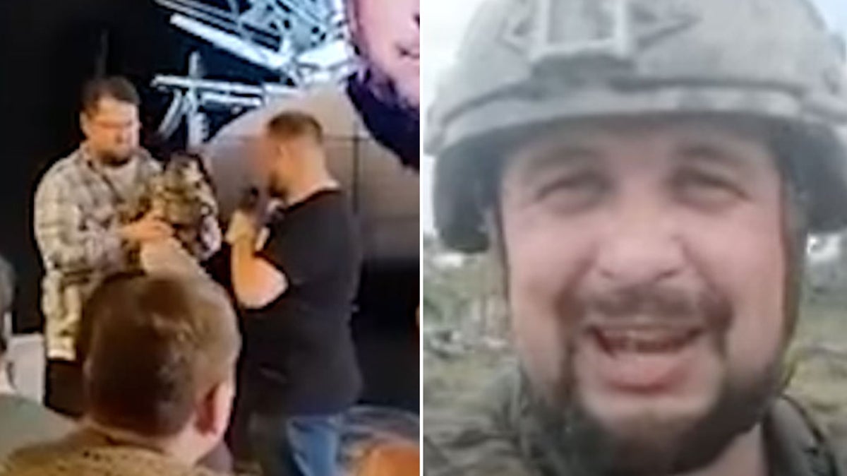 Watch: Russian military blogger handed statue moments before cafe explosion