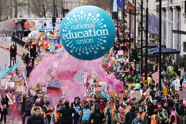 Striking members of the National Education Union in March (Aaron Chown/PA)