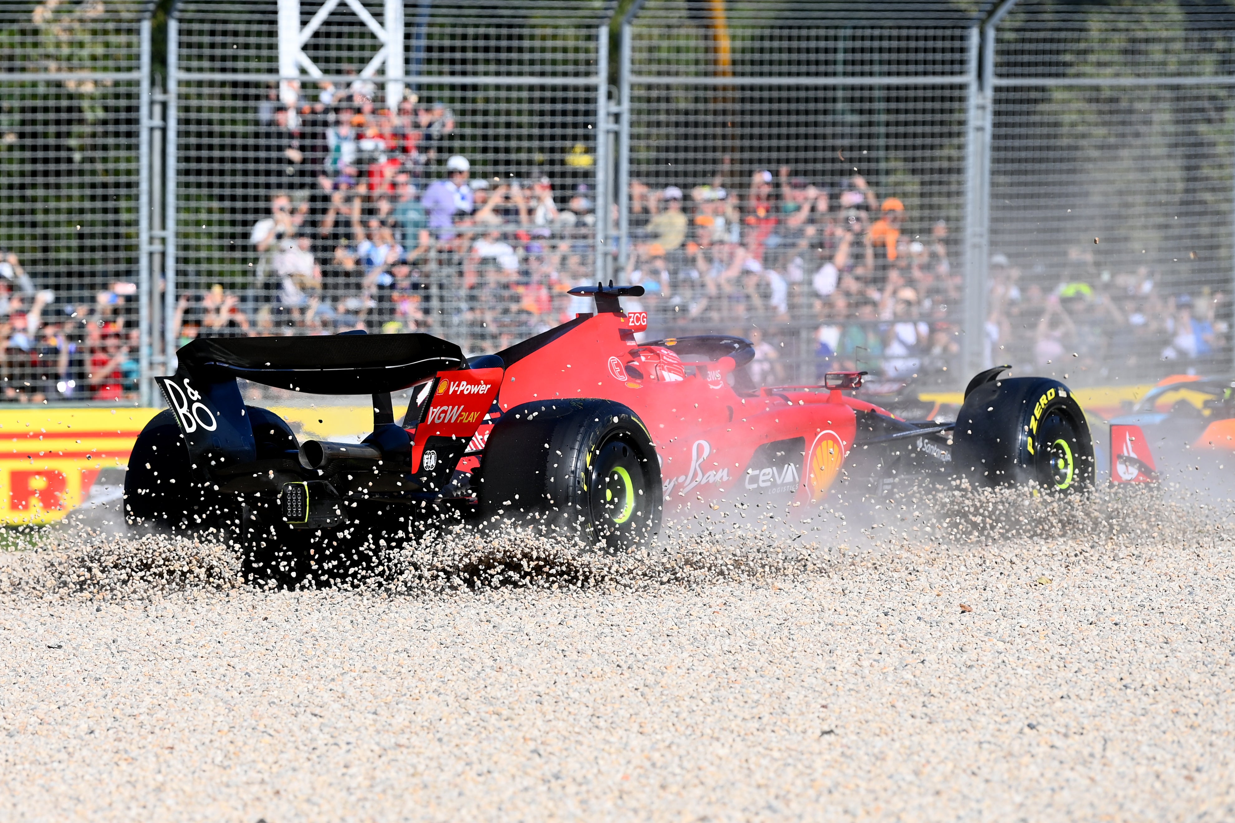 Charles Leclerc retired after lap one as his Ferrari was beached in the gravel