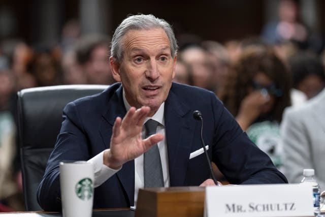<p>Former Starbucks CEO Howard Schultz testifying in the US Senate </p>