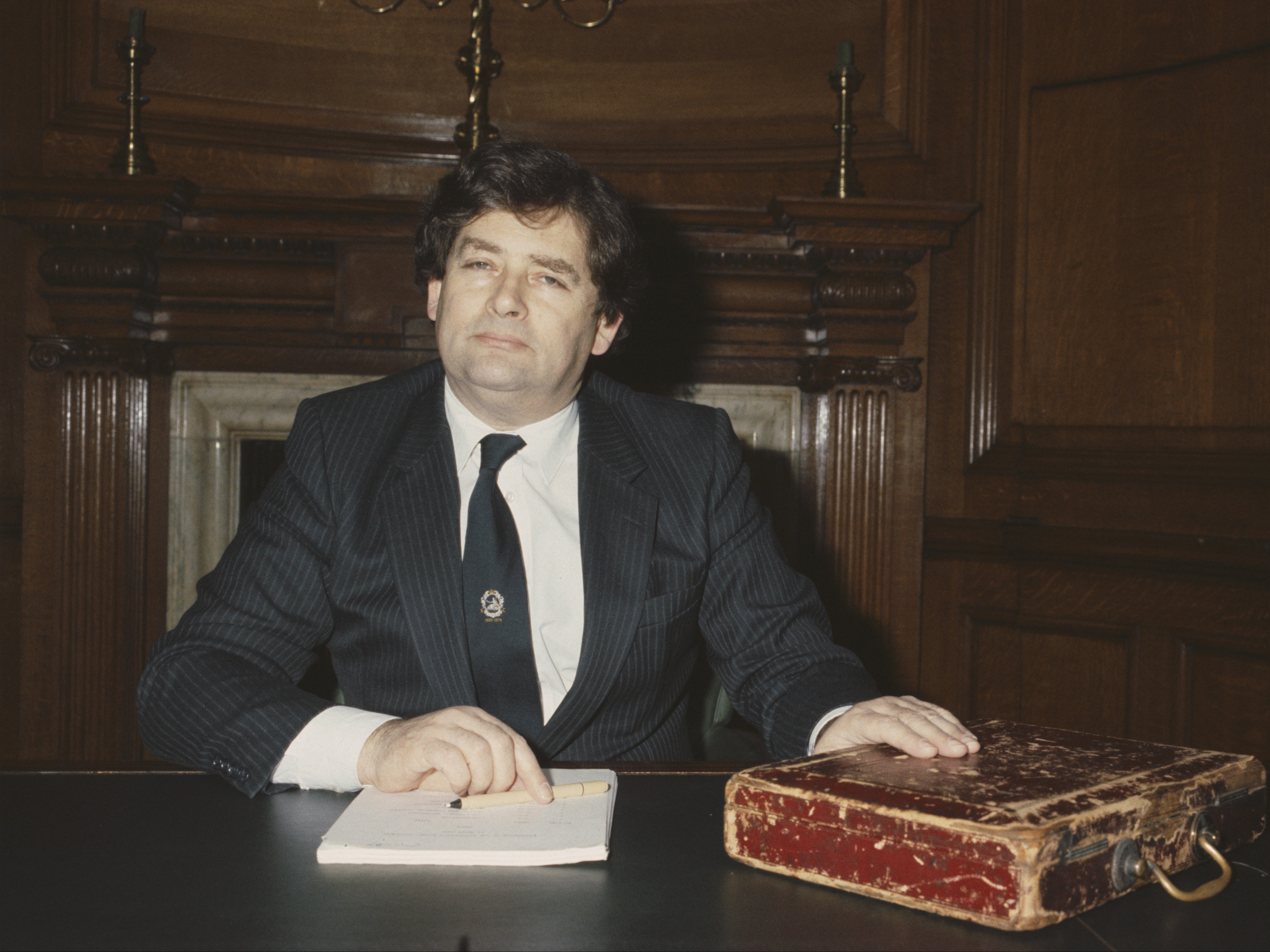 Nigel Lawson in his office before Budget Day in 1984